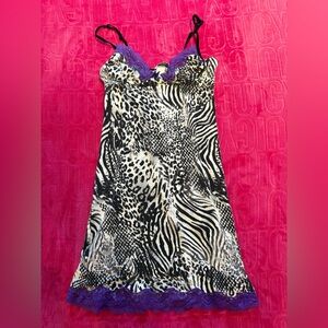 Y2K La Senza Animal Print Lace Trim Babydoll Nightie dress